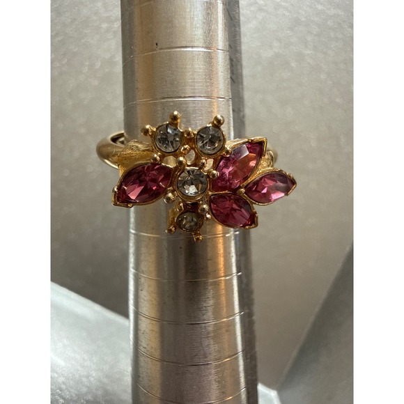 Avon 1976 VTG Gold Tone Pink champagne Marquise Rhinestone Cluster cocktail Ring - Picture 4 of 10